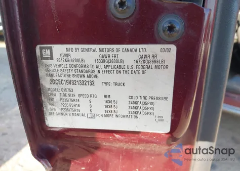 2002 Chevrolet Silverado 1500 Ls from USA, damaged, VIN 2GCEC19V821332132